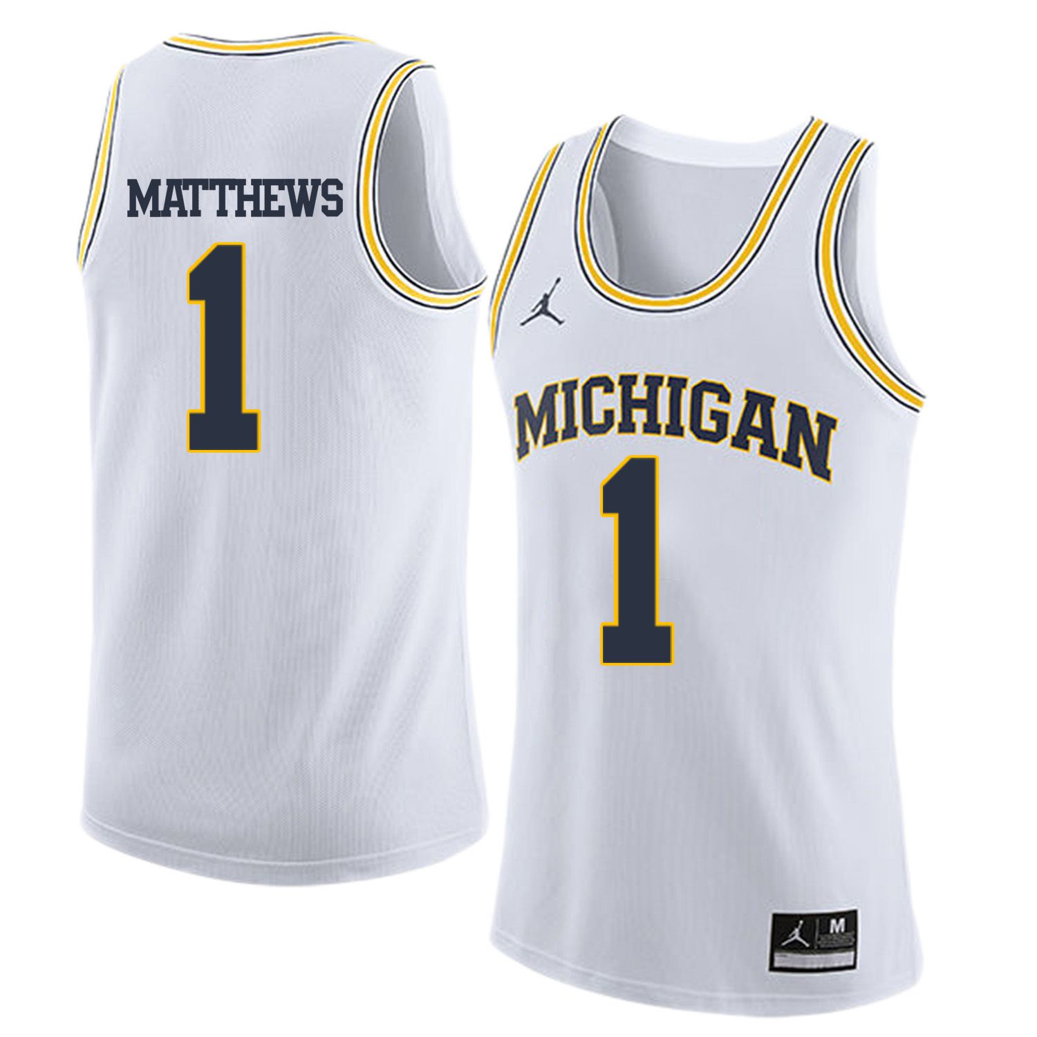Men Jordan University of Michigan Basketball White #1 Matthews Customized NCAA Jerseys->customized ncaa jersey->Custom Jersey